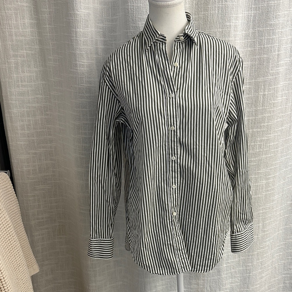Classic Army Green and White Striped Womens Shirt size 40